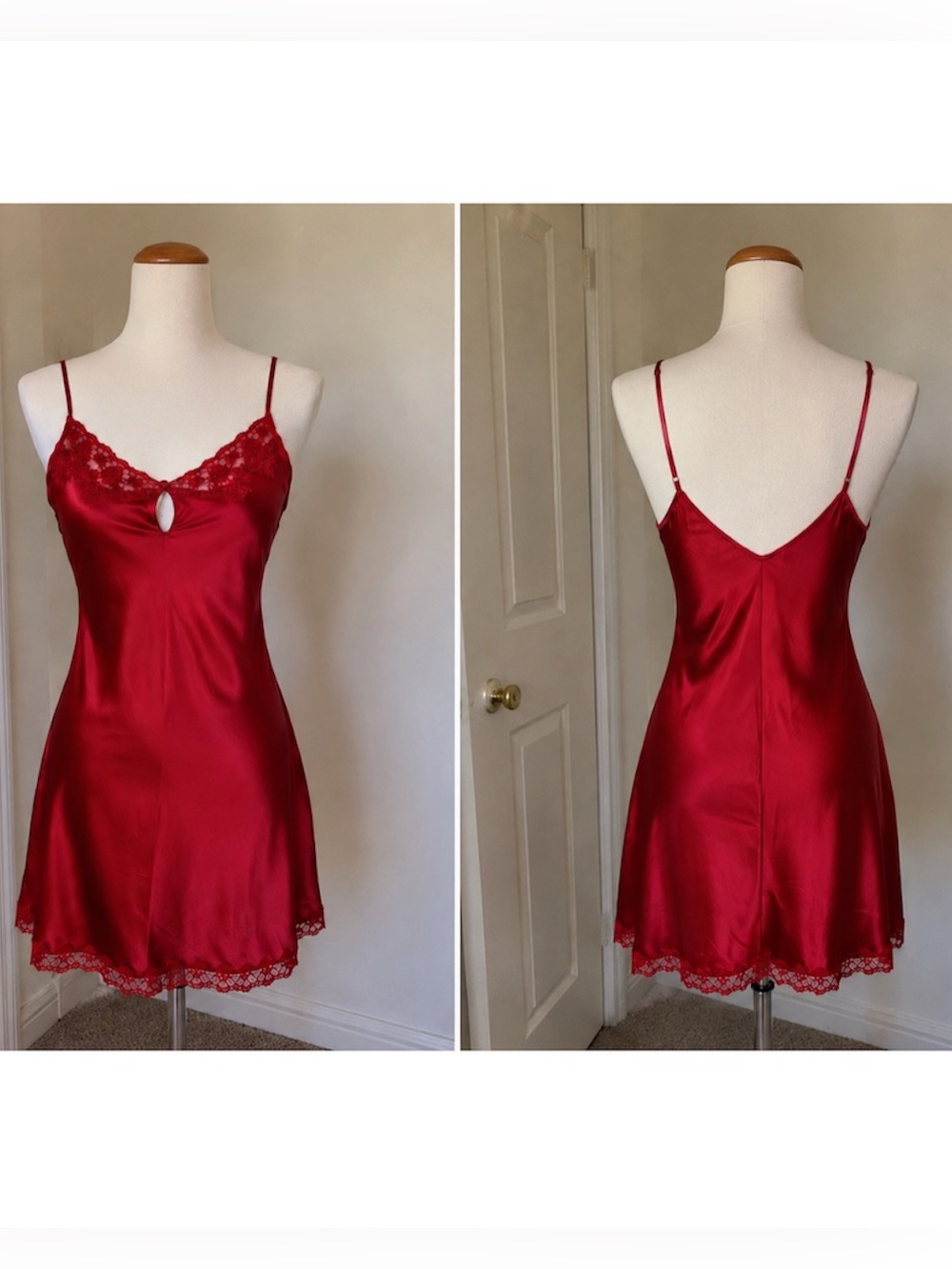 Vintage Victoria’s Secret 100% Silk Red Lace Slip Dress Y2K 2005 Size L